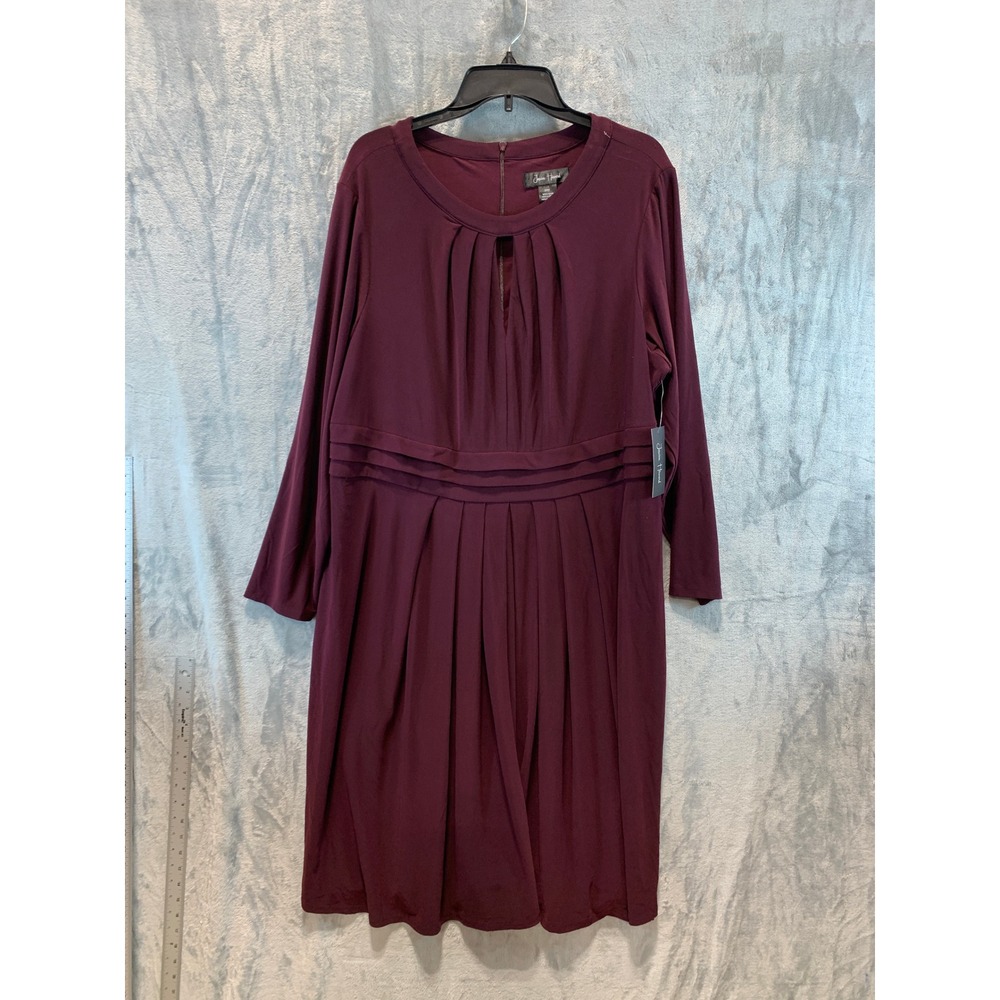 Jessica Howard Wine Burgundy Pleated Keyhole Jersey Dress JH4W6791 Plus 20W NWT